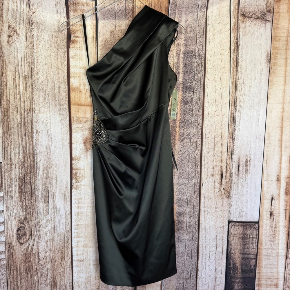 Eliza J One Shoulder Cocktail Dress Black Elegant Evening Formal Chic Size 4 NWT